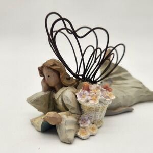 Vintage Angel Figurine Heart Wings‎ Flower Basket Home Decor Religious Statue